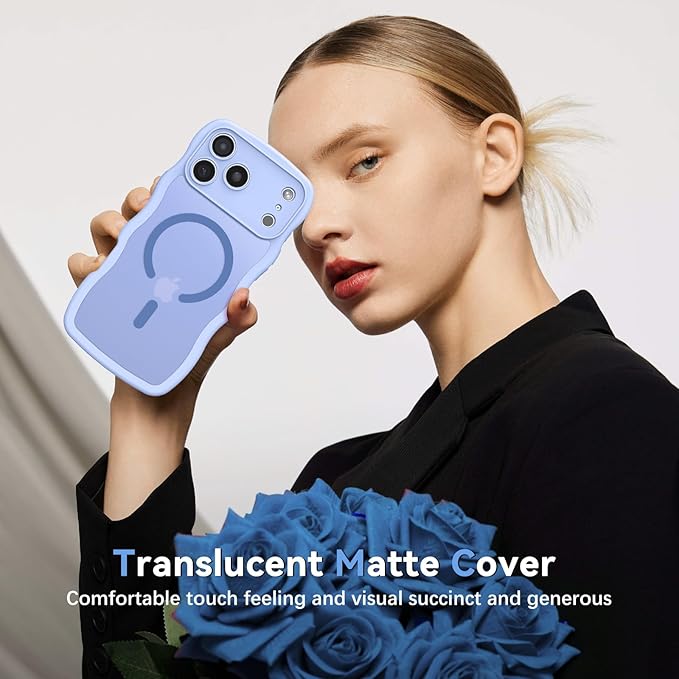 BENTOBEN Magnetic for iPhone 17 Pro Case, Cute Wavy [Full Camera Protection][Compatible with MagSafe] Matte Anti-Slip Bumper Women Girls Boys Protective Cover for 17 Pro 6.3", Mist Bluem