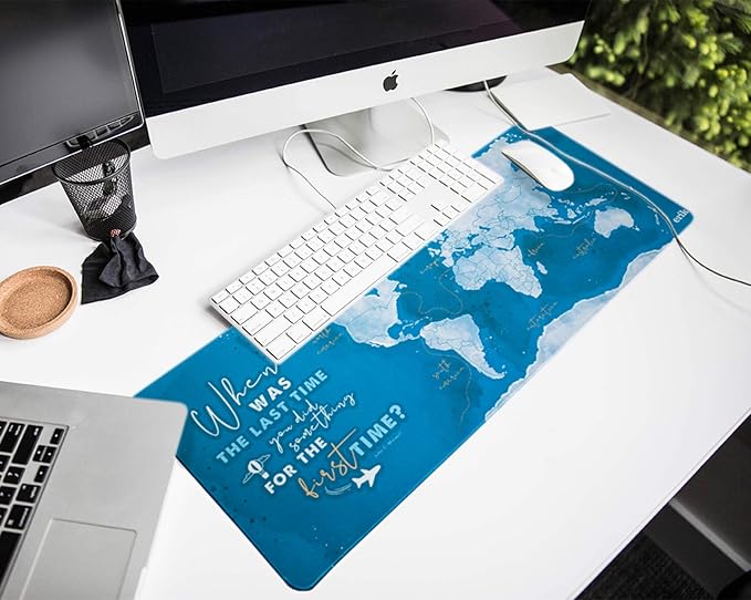 Official World Map Mouse Mat - Desk Pad - 31.5" x 13.78" Non-Slip Rubber Base Mouse Pad, Gaming Mouse Pad, Keyboard Mouse Mat