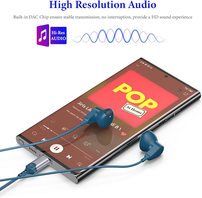 APETOO USB C Headphones for iPhone 17 Pro Max 16 15 Plus iPad Air USB-C Wired Earbuds with Mic Volume Control HiFi Stereo Type C Earphones for Galaxy S25/S24/S23/S22 Ultra Pixel 10 9 8 7 6a, Blue