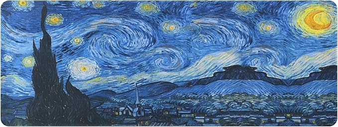 Mouse Pad, Van Gogh Starry Night Extended Large Gaming Mouse Pad, 31.4"x11.8" Non-Slip Rubber Base XL Large Mousepad with Stitched Edges,Waterproof Keyboard Mouse Mat Desk Pad
