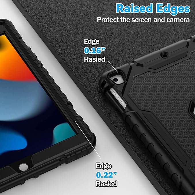 ZoneFoker 9.7" Case for iPad 6th/5th Generation 2018/2017, for iPad Air 2 / Air 1st / Pro 9.7, Heavy Duty Shockproof Protective 9.7 Inch Cover with Built-in Stand for i Pad 6 5 Gen(Black)