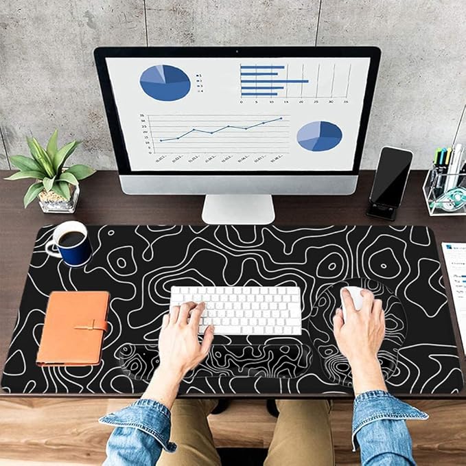 LATEEFAH Mouse Pad with Wrist Rest, Large Mouse Pad, Ergonomic Gaming Desk Pad Keyboard Wrist Rest Set, 4-in-1 Desk Mat Keyboard Mat for Home, Office