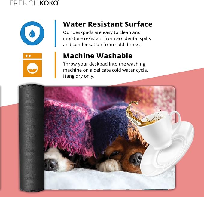 French KOKO Large Mouse Pad, Desk Mat, Keyboard Pad, Desktop Home Office School Essentials College Cute Decor Big Extended Laptop Computer Accessories Mousepad Women Girls XL Dog Doggie Pet Puppy