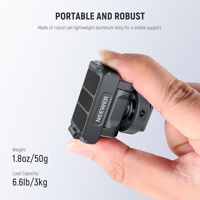 NEEWER Magnetic Mount Accessories Compatible with DJI Osmo 360 / Action 5 Pro / 4/3, Quick Release 160° Tilt Action Camera Adapter Mount with Cold Shoe, 1/4" Thread, AC012 Dark Gray