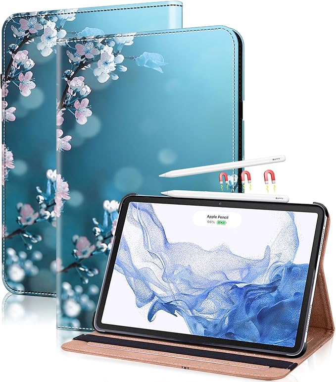 Case for iPad Air 11 Inch M4/M3/M2 (2026/2025/2024),iPad Air 5th/4th Generation Case 10.9 Inch 2022/2020, PU Leather Stand Shockproof Cover with Card Slots - Plum Blossom