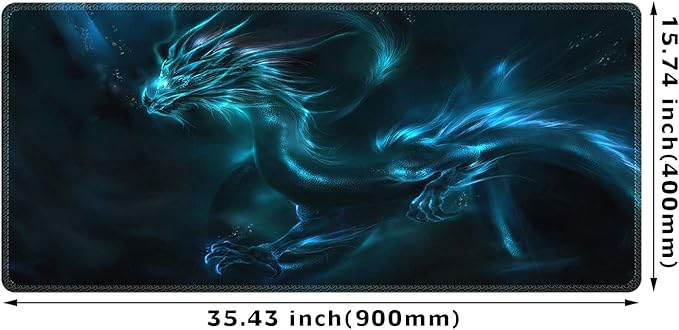 Meffort Inc Extra Large Extended Gaming Desk Mat Non-Slip Rubber Pads Stitched Edges XXL Mouse Pad 35.4 x 15.7 inch - Blue Dragon