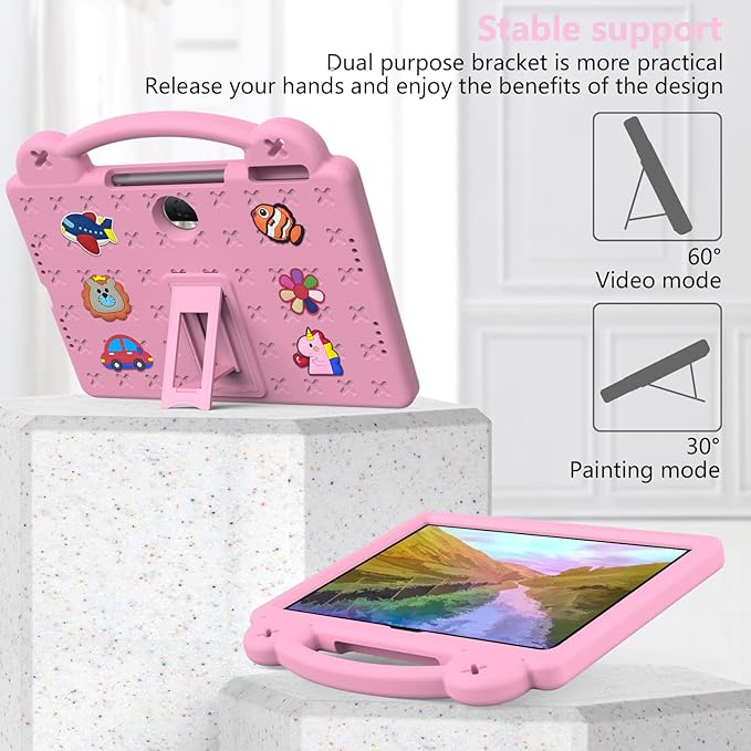 AKABEILA Compatible with Honor Pad 9 2023 12.1 inch Tablet Case, Kids Friendly Universal Lightweight Shockproof Protective Case with Shoulder Strap & Stand Handle & Pen Tray Pink