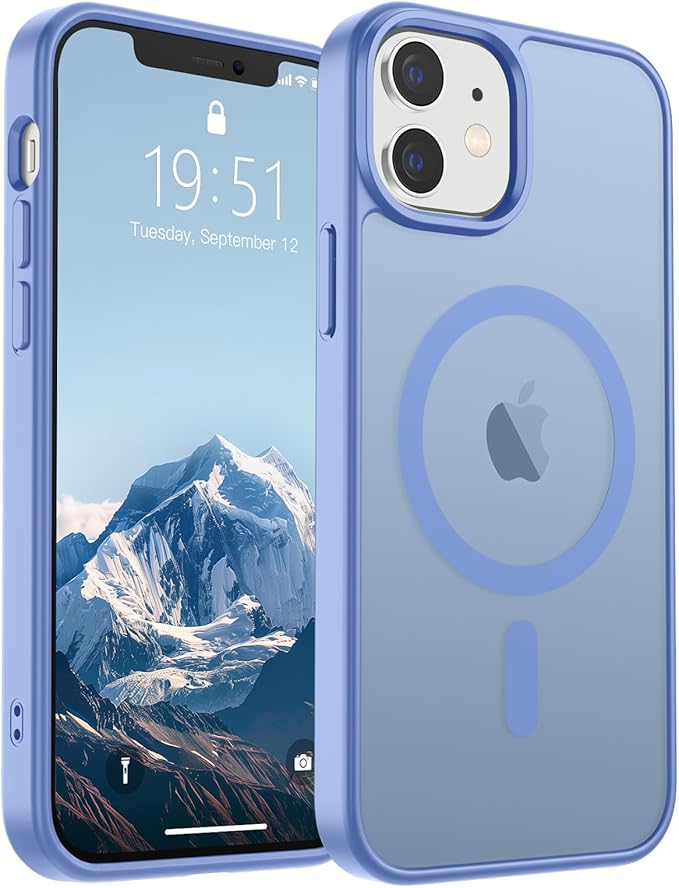 SUPFINE Magnetic for iPhone 12 Mini Case & iPhone 13 Mini Case (Compatible with MagSafe) (Military Grade Drop Protection) Translucent Matte Shockproof Phone Cover,Blue Purple