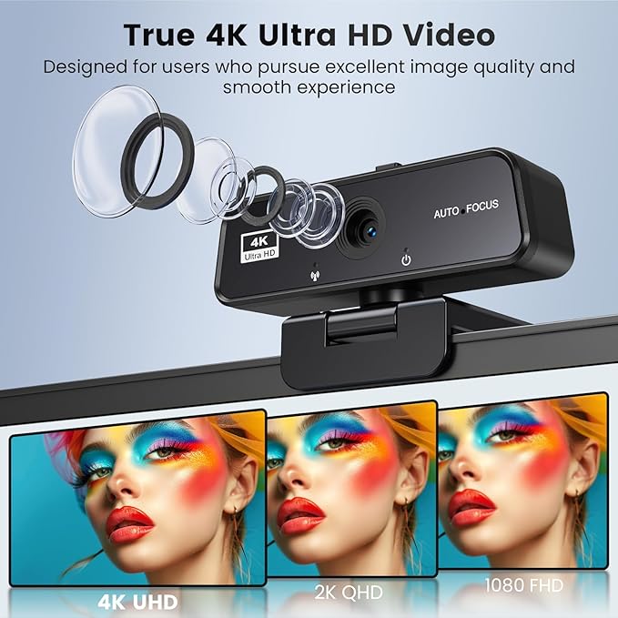 4K Webcam for PC Streaming, 4K Web Computer Camera for Desktop Computer, HD External USB Webcam with Microphone for Laptop, Video Game Camera for Monitor PS5 Zoom Conference Room