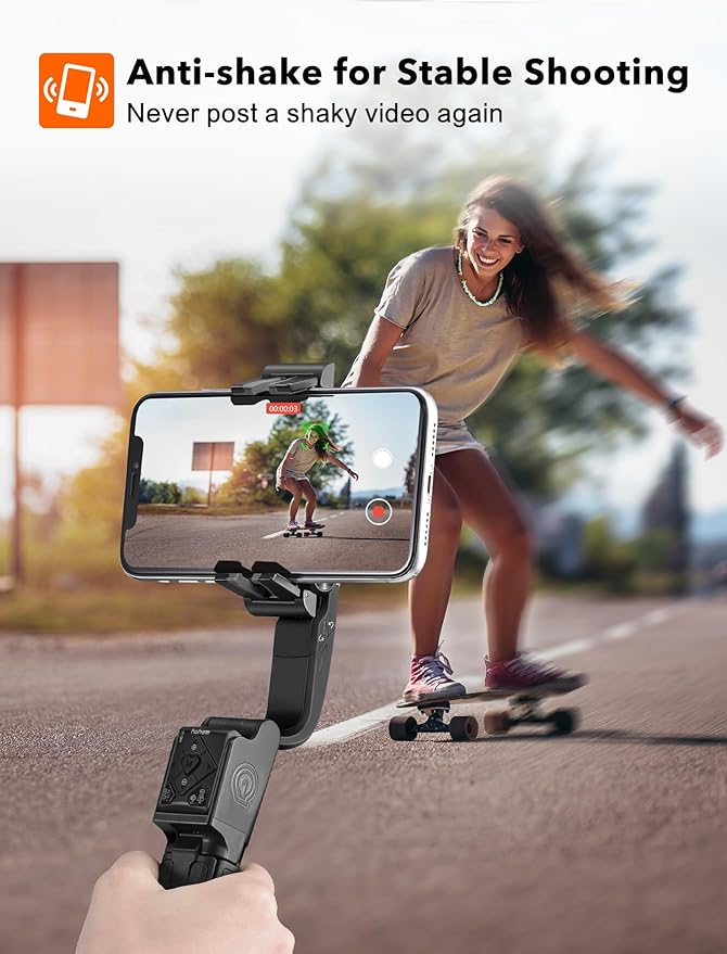 hohem iSteady Q Gimbal Stabilizer for Smartphone, 1 Axis Selfie Stick Tripod with Face Tracking, 360° Rotation, 4 in 1 Portable Phone Tripod w/Extendable Stick for iPhone 14/Android Video Recording