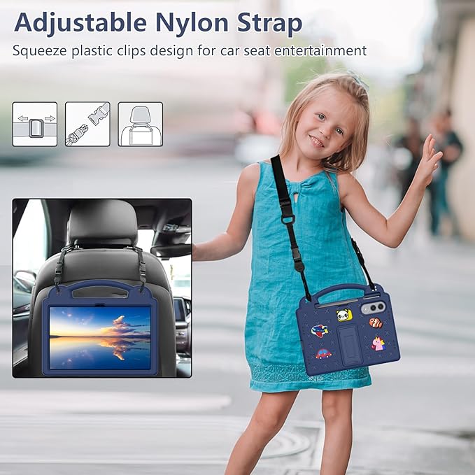 AKABEILA Compatible with Lenovo xiaoxin pad pro GT 11.1 inch TB-710FU (2025) Tablet Case, Kids Friendly Universal Lightweight Shockproof Protective Case with Shoulder Strap & Stand Handle Navy Blue