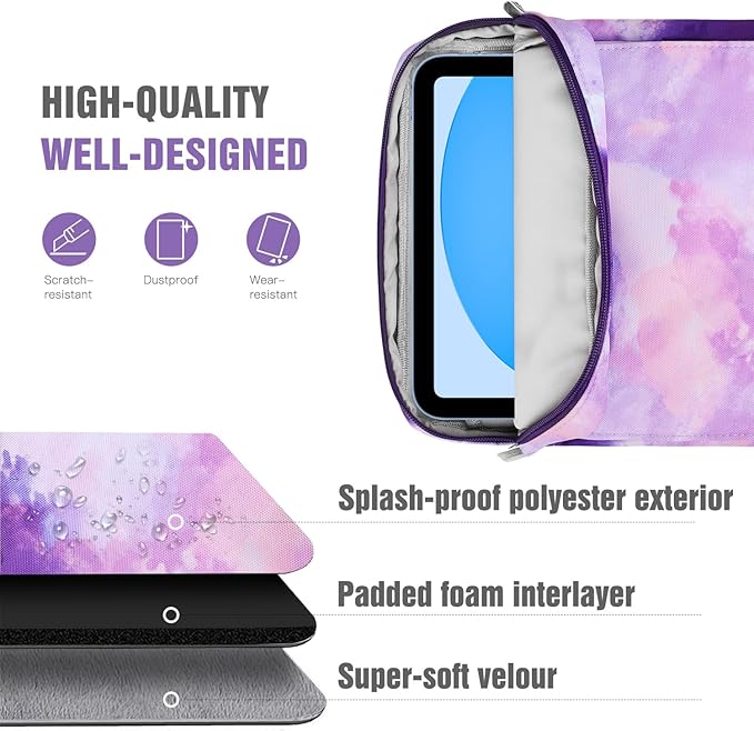 TiMOVO 9-11 Inch Tablet Sleeve Bag with Shoulder Strap for iPad 11-inch A16 2025, iPad 10th Gen. 10.9"/10.2", Galaxy Tab A9+/A11Plus 11", Watercolor Purple