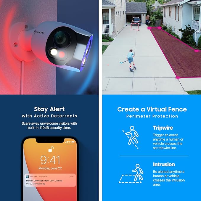 Amcrest Dual-Lens 4K (8MP) Outdoor Security WiFi Camera, 2 x 4MP Lenses WiFi AI Bullet IP Camera, Dual-Band 2.4Ghz & 5Ghz, Face Detection, Panoramic 180° FOV, 4K@15fps