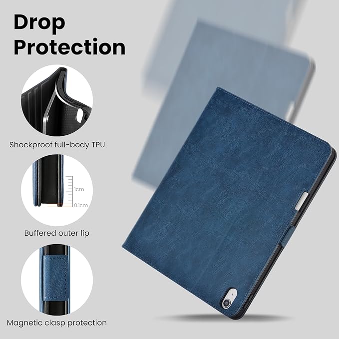 Handmade Case for iPad Air 13 Inch M4/M3/M2 (2026/2025/2024) with Pencil Holder Pocket,Magnetic Closure,Multi Angles Stand,Typing Angle,Folio Protective Cover,Auto Sleep/Wake,Dark Blue