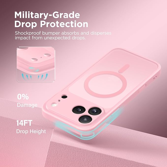 CAPRARO Magnetic for iPhone 17 Pro Max Case, Upgraded [Full Camera Protection] [Compatible with MagSafe] Protective Translucent Matte Women Girl Phone Case Cover, Peach Pink