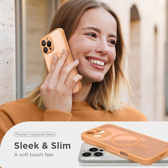 CAPRARO Magnetic Compatible with iPhone 16 Pro Max Case, Upgraded [Full Camera Protection] [Compatible with MagSafe] Protective Translucent Matte Women Phone Case Cover, Light Orange
