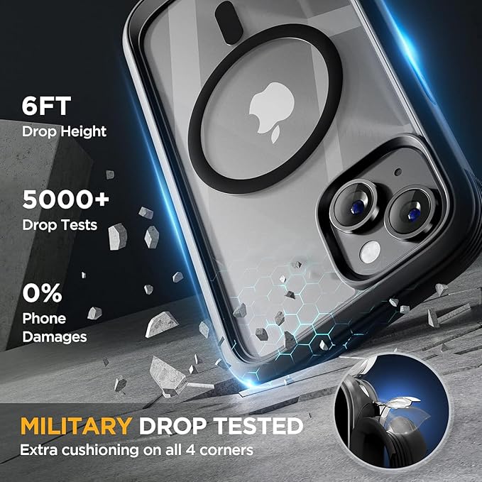 Miracase Glass Series Designed for iPhone 14 Plus Case 6.7 inch, Upgrade Full-Body Magnetic Clear Case with Built-in 9H Tempered Glass Screen Protector,Compatible with MagSafe, Black