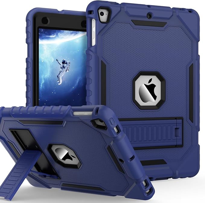 ZoneFoker 9.7" Case for iPad 6th/5th Generation 2018/2017, for iPad Air 2 / Air 1st / Pro 9.7, Heavy Duty Shockproof Protective 9.7 Inch Cover with Built-in Stand for i Pad 6 5 Gen(Navy Blue)
