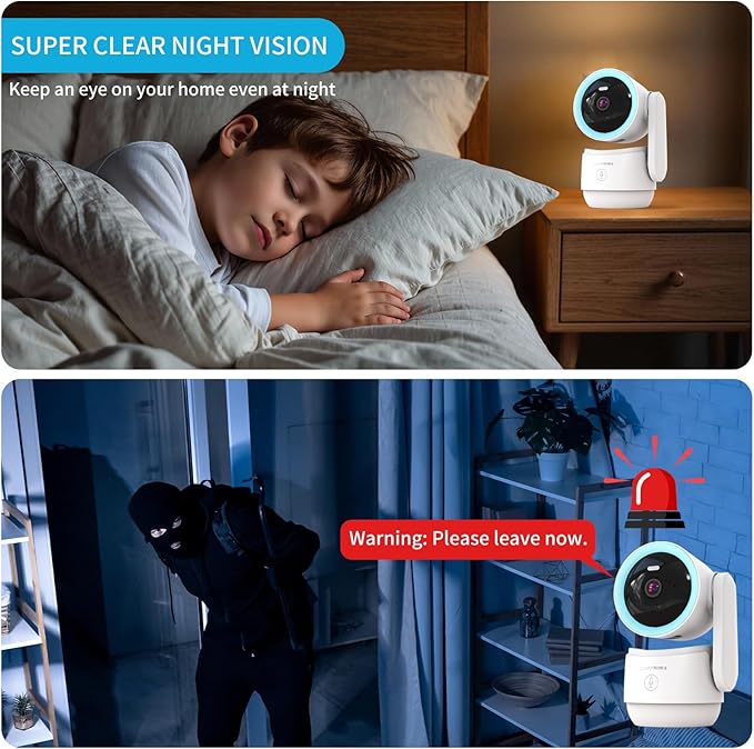 Indoor PTZ Security Camera, 2K 3MP Pan-Tilt with Privacy Mode, No Subscription, 32GB TF Card Included, Dual-Band 5G/2.4G WiFi, AI Motion Detection, Night Vision, 2-Way Audio, Siren (Blue)