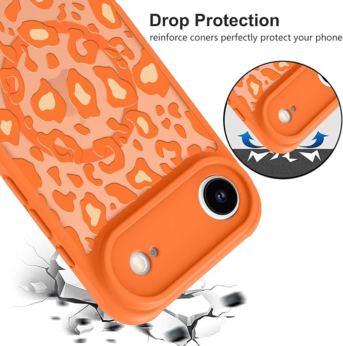 KANGHAR Case Compatible with iPhone Air Orange Leopard Printed Pattern [Compatible with Magsafe] Cute Cheetah Protective Magnetic Case for Girls Women 6.7"