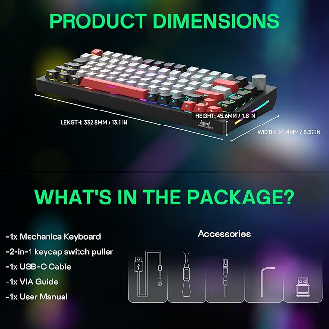 H83 PRO Wireless Mechanical Gaming Keyboard 75% Layout, Gaming Equipment Gasket Mounted - Hot Swappable Cardamom Switches, PBT Keycaps, RGB Backlit, USB-C/2.4G/BT5.0 for Win/Mac/Linux