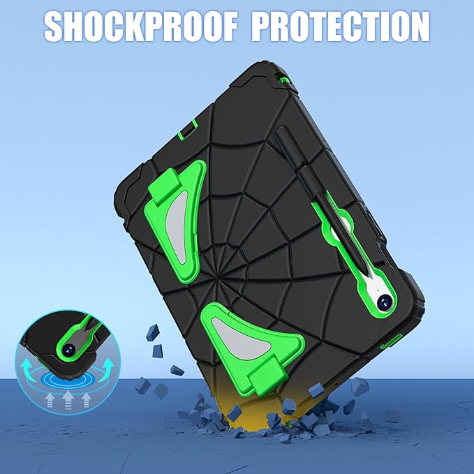 AKABEILA Compatible with Samsung Galaxy Tab S10 FE 2025/Tab S10 Lite 2025 Tablet Case，Lightweight Shockproof Rugged Protective Cover with Kickstand for Kids Children Boys Babies Dark Green