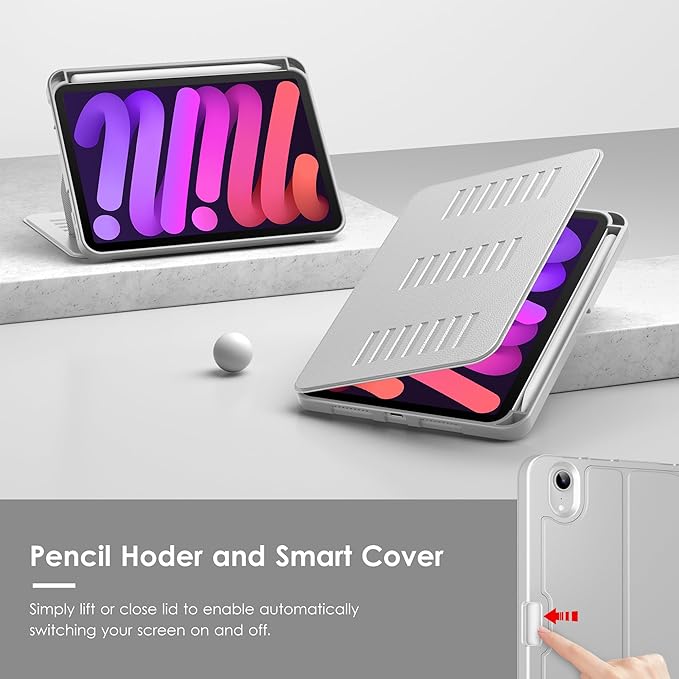 VIKESI Case for iPad mini 7 (A17 Pro) and iPad mini 6,Multiple Angles Magnetic Stand Cover,Shockproof Soft Back,Pencil Holder,and Auto Sleep/Wake,Gray