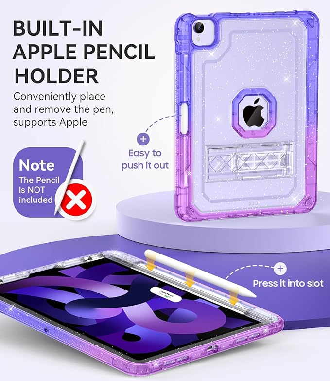 ZoneFoker Case for iPad Air 5th/4th Generation Case (2022/2020) 10.9'', for iPad Pro 11 Inch (4th/3rd/2nd/1st Gen), Hard Slim Cover for iPad Air 5 4 th with Pencil Holder/Stand, Purple to Blue Glitter