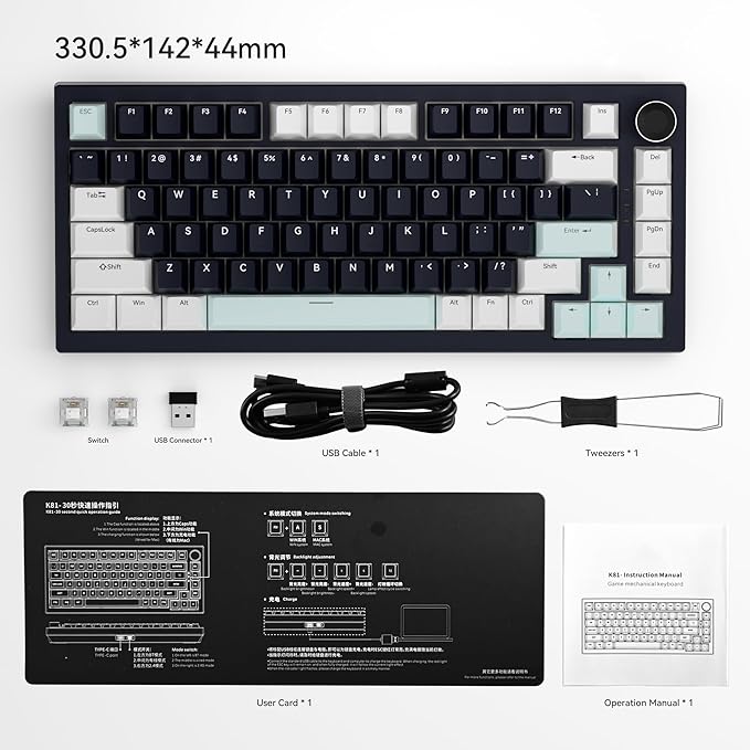 Gurjot Wireless Mechanical Keyboard with Knob,Tri-Mode BT5.0/2.4GHz/USB-C Hot Swappable Mechanical Keyboard,Pre-lubed Linear Switches,8000mAH Battery RGB Backlit Computer Gaming Keyboards
