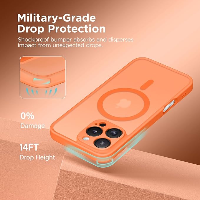 CAPRARO Magnetic Compatible with iPhone 16 Pro Case, Upgraded [Full Camera Protection] [Compatible with MagSafe] Protective Translucent Matte Women Girl Phone Case Cover, Orange Yellow