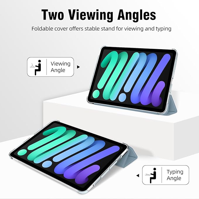 Case for iPad mini 7 (A17 Pro), Slim Smart Trifold Stand for iPad mini 7th/6th Generation 8.3 Inch 2024/2021, Hard PC Translucent Frosted Back Shell Case with Auto Wake/Sleep, Misty Blue