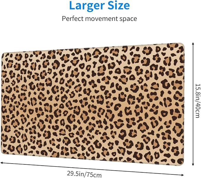 Leopard Print Large Extended Mouse Pads XL Mousepad with Stitched Edges Cheetah Animal Non-Slip Rubber Base Computer Keyboard Pad Desk Mat for Home Office Desk Decor, 29.5" X 15.8"