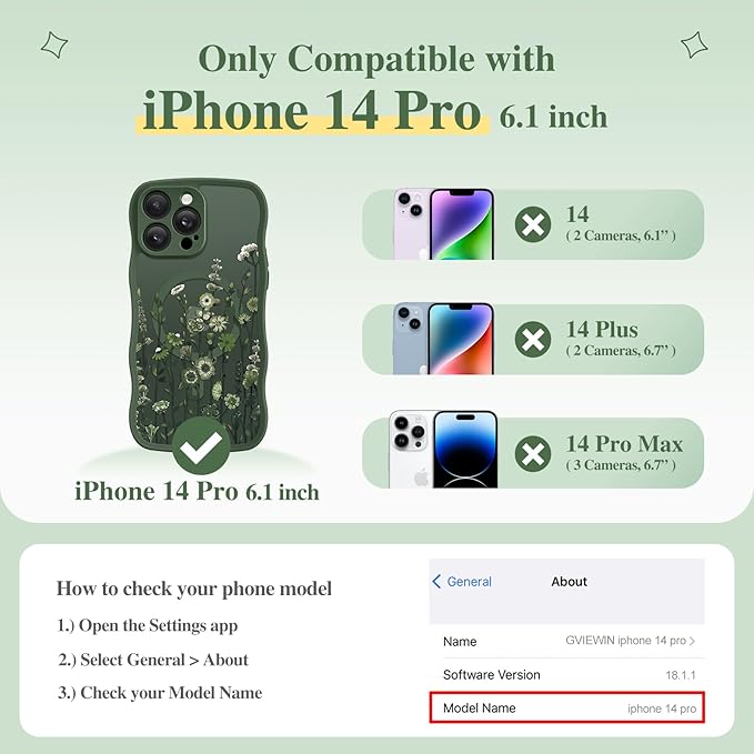 GVIEWIN for iPhone 14 Pro Case Compatible with MagSafe [Curly Wave Edge][Full Camera Protection] Floral Translucent Shockproof Magnetic Women Phone Case for 14 Pro, Floratopia/Forest Green