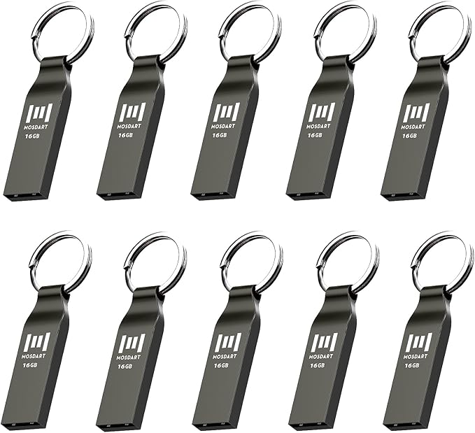 MOSDART Waterproof 16GB USB2.0 Flash Drive, FAT32 Metal Memory Stick with Keychain, for System Back, Data Storage, Titan Grary(Pack of 10)