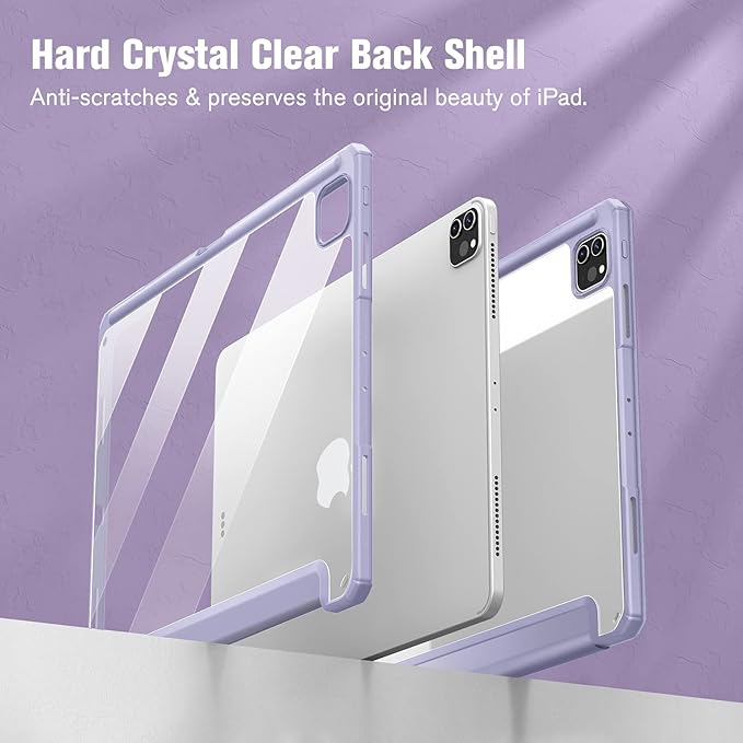 Fintie Hybrid Slim Case for iPad Pro 12.9-inch 6th Generation 2022, [Built-in Pencil Holder] Shockproof Cover w/Clear Transparent Back Shell, Also Fit iPad Pro 12.9" 5th/4th/3rd Gen, Lilac Purple