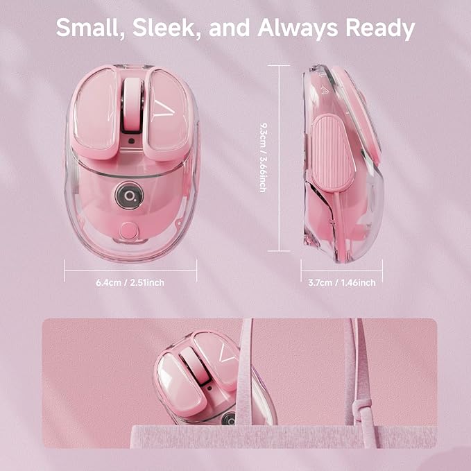 SEUNKWANG EWEADN Q9 Wireless Clear Mouse Dual Mode Bluetooth & 2.4G USB Computer Mouse with RGB Lighting, Silent Clicks, Multi-Device Compatibility for Laptop, PC, MacBook, iPad Cute Mouse-Pink