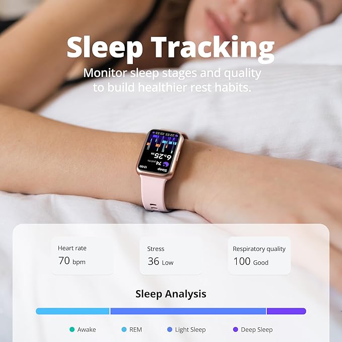 Fitness Tracker for Men & Women, 1.47” HD Smart Band, 24/7 Heart Rate & SpO2 Tracking, Sleep Monitor & Step Counter, 100+ Sports Modes, 3ATM Waterproof, Compatible with Android & iOS, Pink