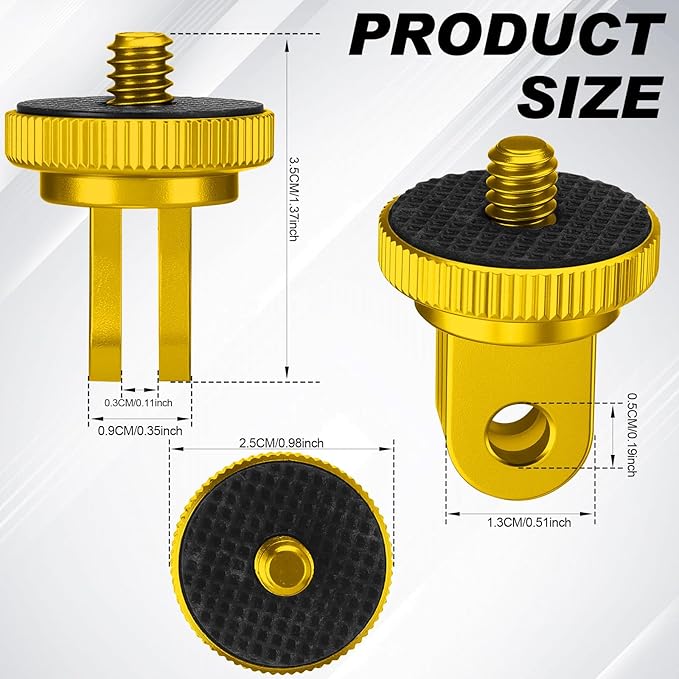 Frienda 4 Pieces Aluminum Camera Tripod Mount Adapter 1/4-20 Conversion Adapter for Tripod Compatible with GoPro Action Cameras and Other Standard 1/4 Accessories(Gold)