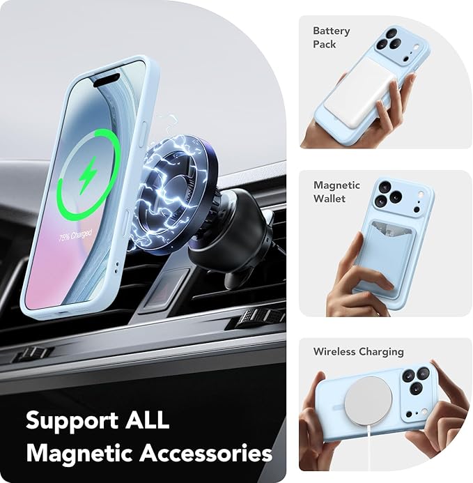 CAPRARO Magnetic for iPhone 17 Pro Case, Upgraded [Full Camera Protection] [Compatible with MagSafe] Protective Translucent Matte Women Girl Phone Case Cover, Light Blue