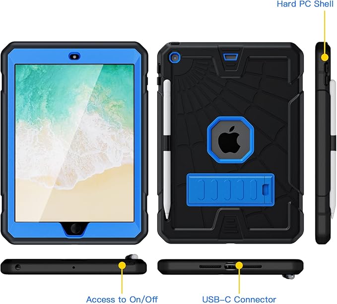 SIBEITU iPad 5th Generation Case for Kids | iPad 6th Generation Cases with Stand | iPad 9.7 Case W/Pencil Holder 2018/2017 | Slim Shockproof Protective Case for iPad 9.7 inch 5th/6th Gen