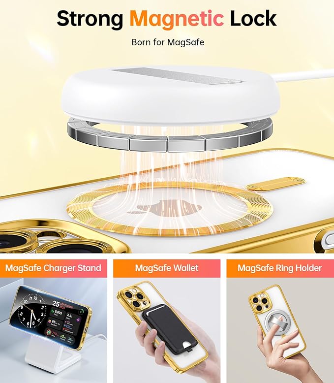 Meifigno Case Designed for iPhone 16 Pro 6.3 Inch, [Compatible with MagSafe] [2X Screen Protectors] [Glitter Card & Wrist Strap] Surround Lens Protection Designed for iPhone 16 Pro Case, Gold