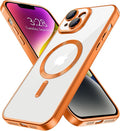 Hython Magnetic Clear for iPhone 14 Plus Case with Camera Lens Protector [Compatible with MagSafe] Luxury Plating Edge Slim Soft TPU Cover Protective Phone Case for iPhone 14 Plus 6.7", Matte Orange