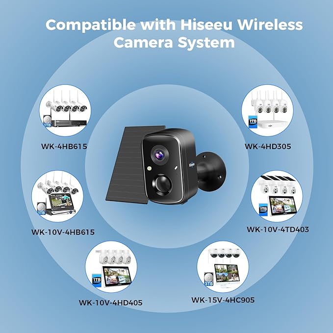 Hiseeu Security Cameras Wireless Outdoor, 2pcs Solar Powered 3K 4MP Surveillance WiFi Cameras for Home Security Outside, PIR/AI Motion Detection, Waterproof, Color Night Vision, 2-Way Audio, Black
