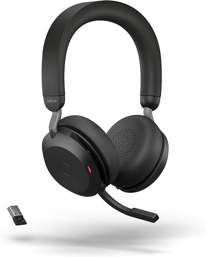 Jabra Evolve2 75 PC Wireless Headset with Charging Stand and 8-Mic Technology - Dual Foam Stereo Headphones with Advanced Active Noise Cancelling, USB-A Bluetooth Adapter and MS Compatibility - Black