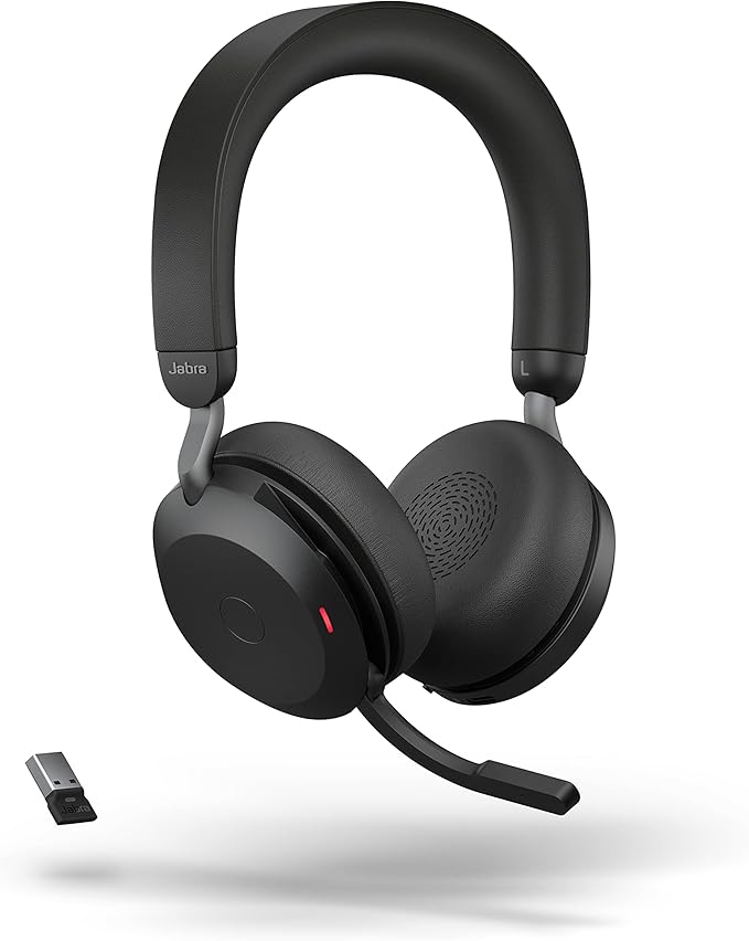 Jabra Evolve2 75 PC Wireless Headset with 8-Microphone Technology - Dual Foam Stereo Headphones with Adjustable Advanced Active Noise Cancelling, USB-A Bluetooth Adapter and UC Compatibility - Black