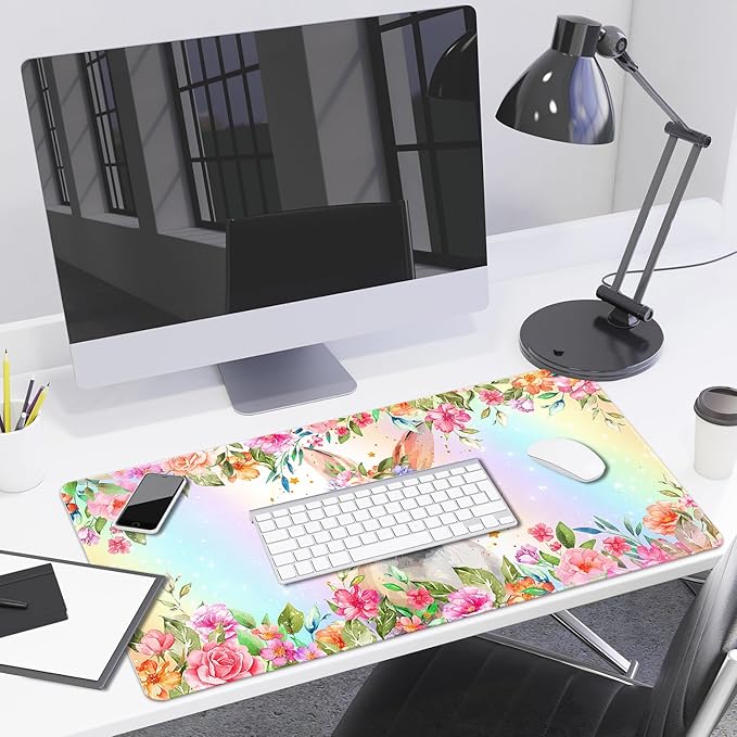 Lokigo Cute Rabbit Desk Pad, Gaming Mouse Pad 31.5"x15.7", Waterproof Big Mouse Pad for Desk Rubber Base Desk Matt with Stitched Edges Keyboard Mousepad for Laptop, Game, Work, Study, Bunny