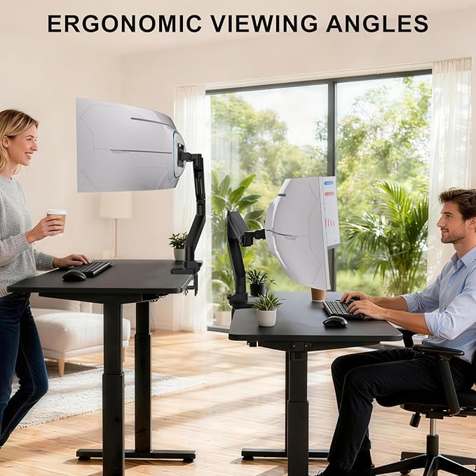 WALI Ultrawide Single Monitor Arm for 13-49 Inch Heavy Duty Curved Screens, up to 44 Lbs, Adjustable Single Monitor Desk Mount with C-Clamp, Grommet Base, 75/100mm VESA (GSM001XL), Black