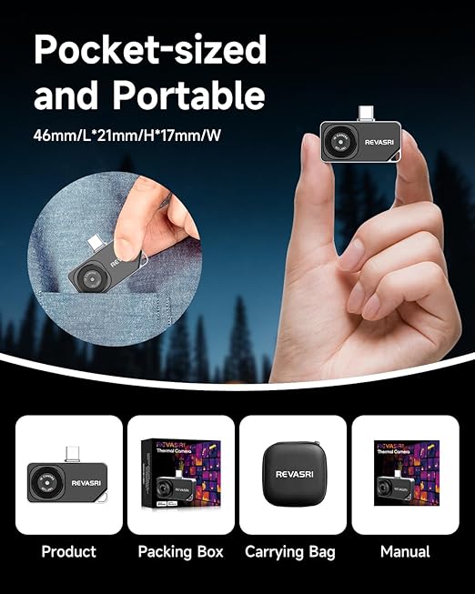REVASRI Thermal Camera for Type-C iPhone & Android Device, 320x240 Super Resolution, 15x Digital Zoom, 25Hz Thermal Imaging Camera for Water Leak Detection,HVAC Electrical Plumbing, Home Inspection