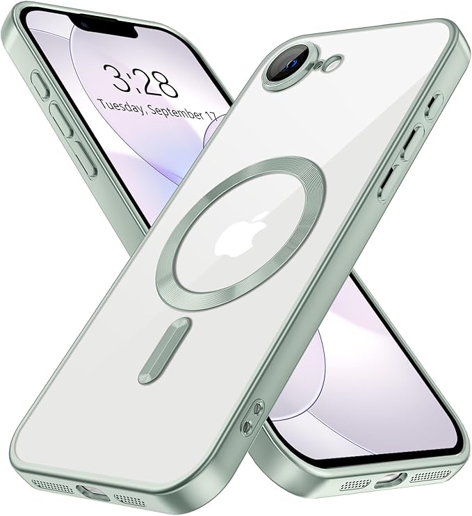 Hython Magnetic Clear for iPhone 17e Case with Camera Lens Protector [Compatible with MagSafe] Luxury Plating Edge Slim Soft TPU Cover Protective Phone Case for iPhone 17e 6.1", Matte Mint
