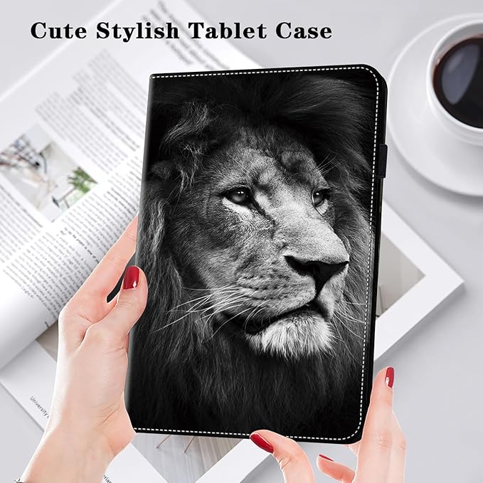 for iPad 10th Generation Case 10.9 Inch 2022, PU Leather Shockproof Slim Case with Pencil Holder Elastic Strap Cover for iPad Case 10th Generation - Lion